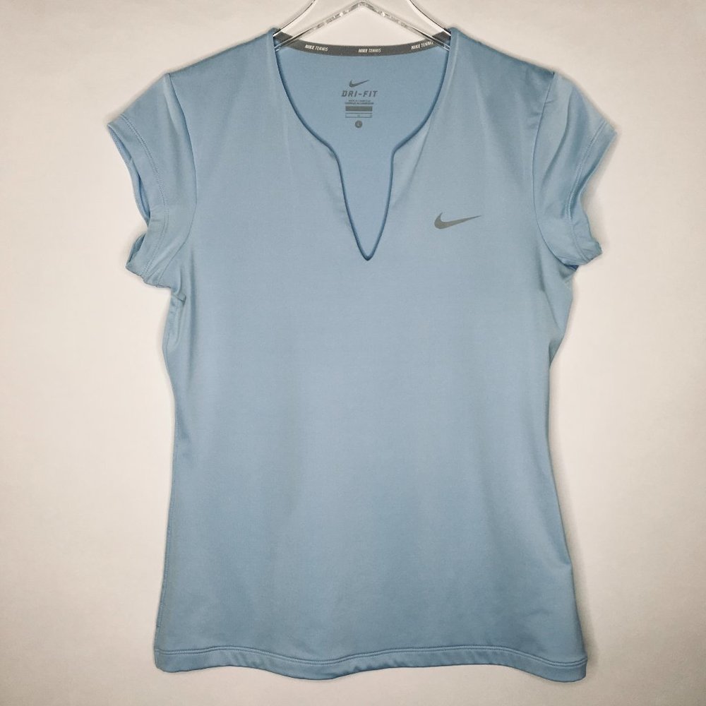 Nike Dri-FIT Tennis Top V-Neck Cap Sleeves Blue Size L